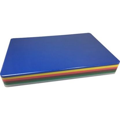 Picture of CHOPPING BOARD SET INCLUDING BROWN BLUE YELLOW GREEN RED & WHITE 18x12x0.5"