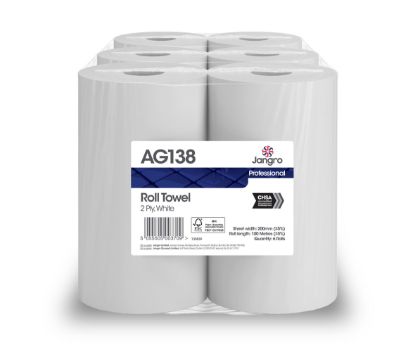 Picture of JANGRO ROLL TOWEL 100m x 200mm WHITE 2 PLY PURE (6)