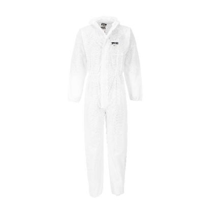 Picture of BIZTEX SMS BOILER SUIT TYPE 5/6 WHITE SIZE XXL (ANTI-STATIC) DISPOSABLE WORKWEAR