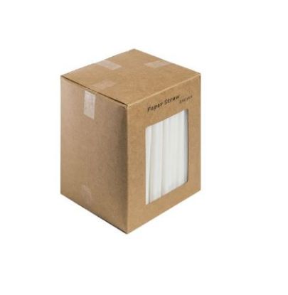 Picture of Pack Of 250 White Paper Drinking Straw 5.5" Biodegradable 6mm Bore