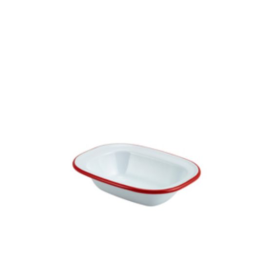 Picture of Enamel Rect. Pie Dish White With Red Rim 16cm (12)